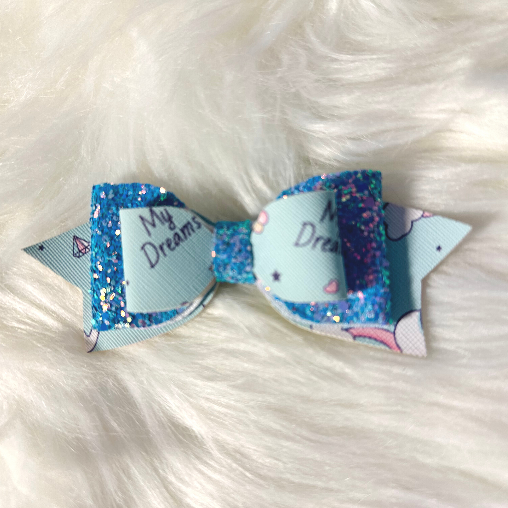 Blue Sparkle Handmade Faux Leather Hairbow