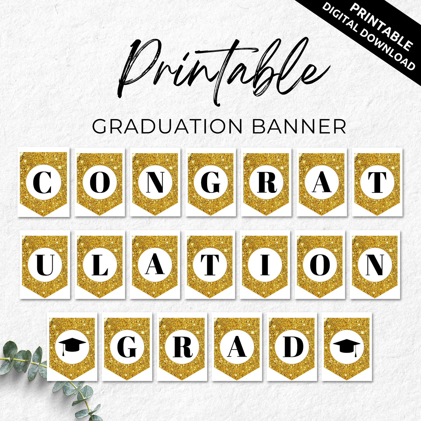Gold Glitter Prints Class of 2023 Graduation Printable Banner