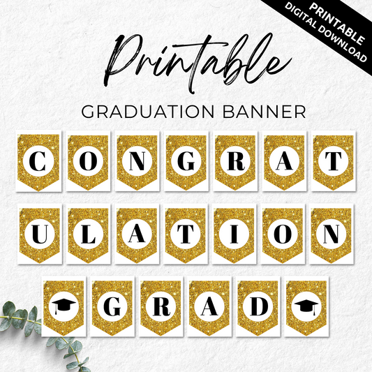 Gold Glitter Prints Class of 2023 Graduation Printable Banner