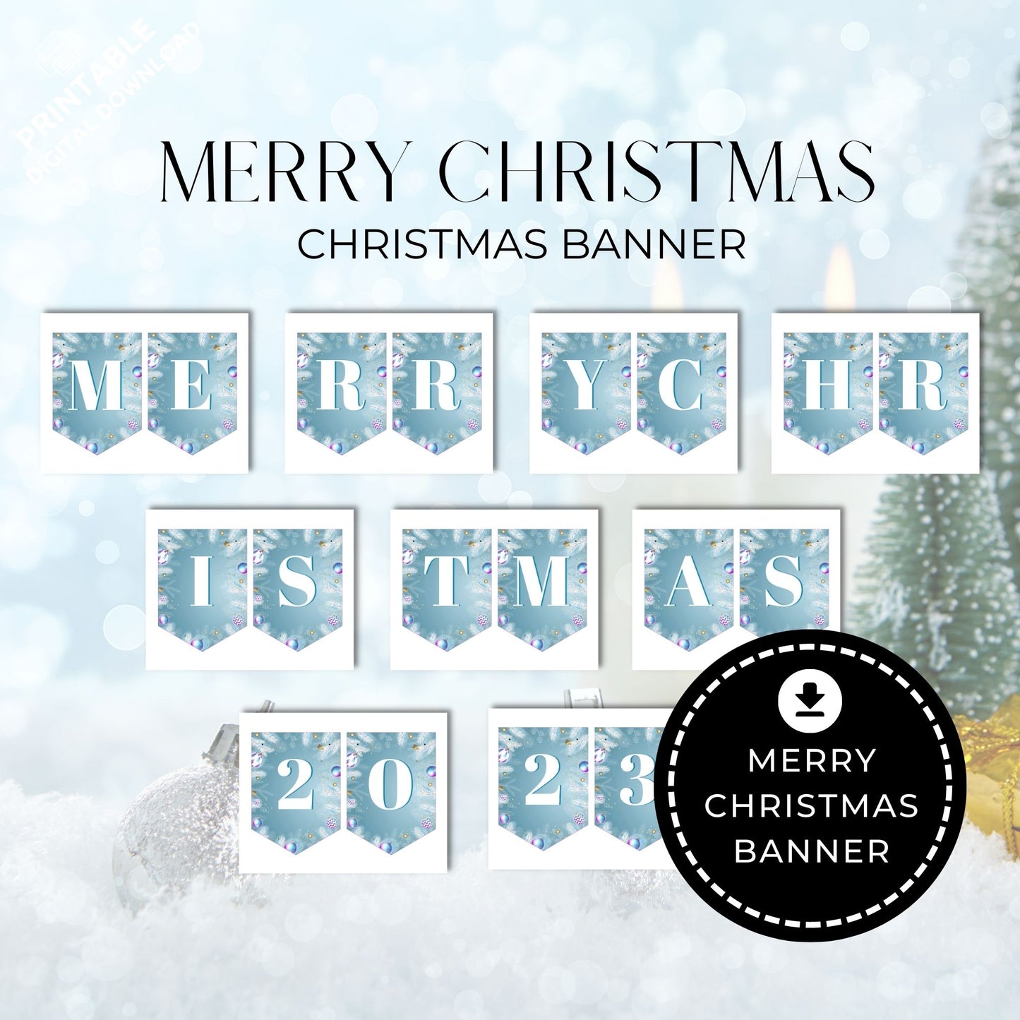 Merry Christmas Banner Winter Wonderland Printable 2023