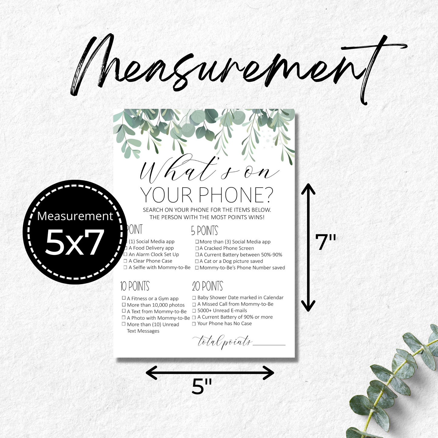 What's On Your Phone Baby Shower Game Printable - Eucalyptus