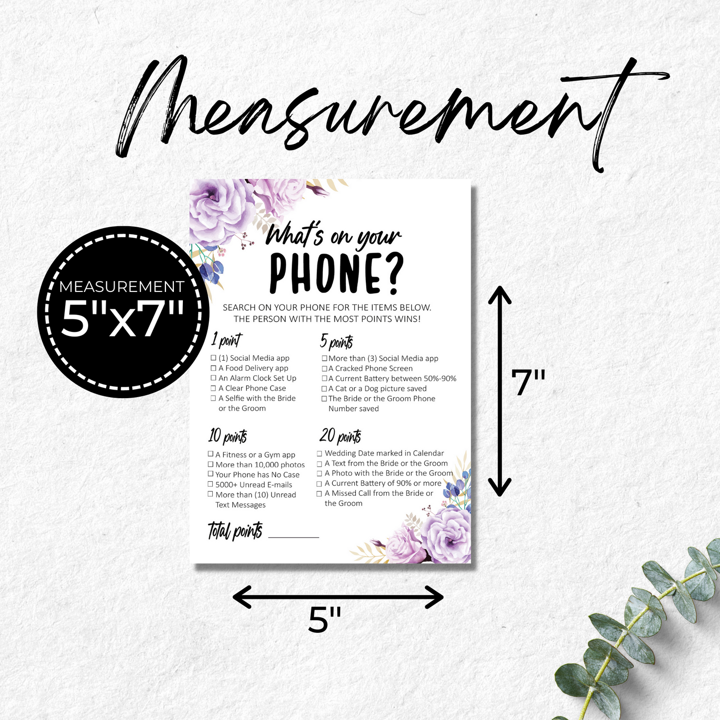 What's On Your Phone Wedding Game Printable - Purple Floral