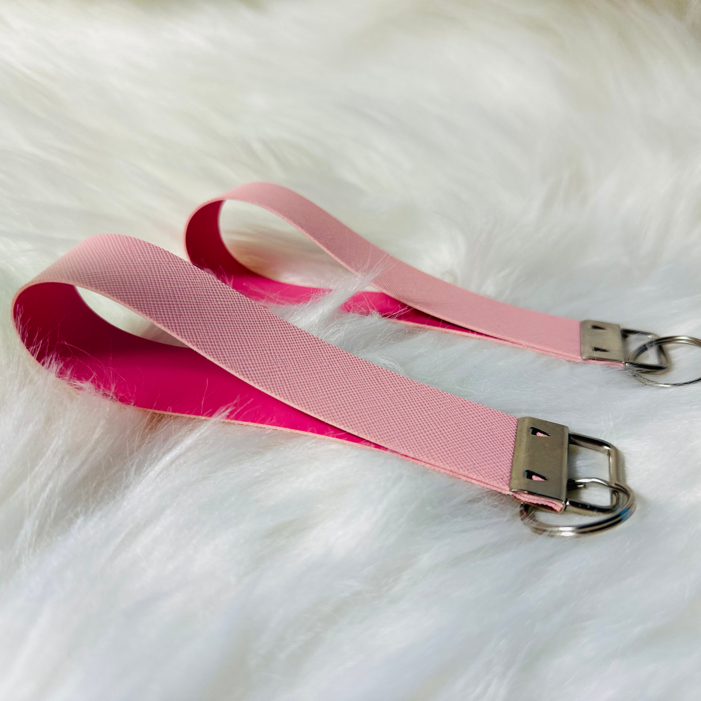 Pink Faux Leather Key Fob Wristlet Keychain - Pink Earrings