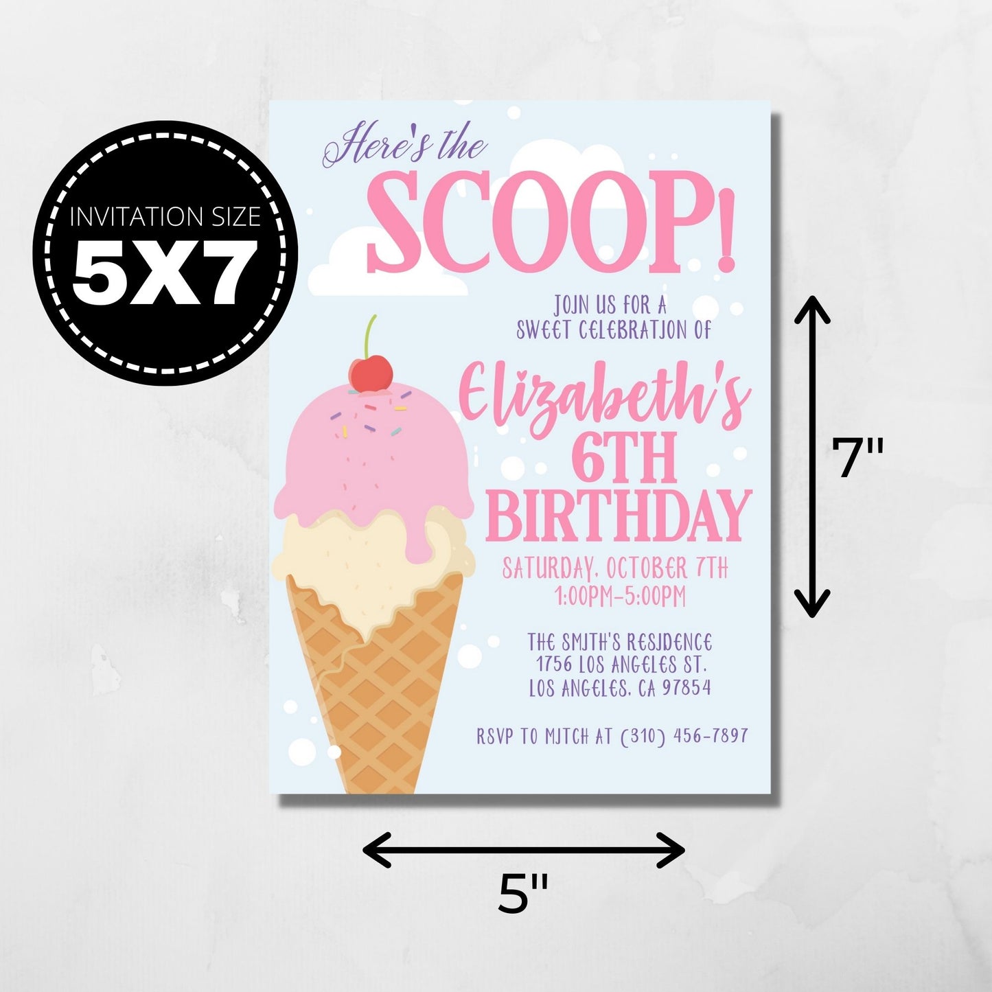 Here's the Scoop Birthday Invitation Template - Ice Cream Party - Droo & Aya