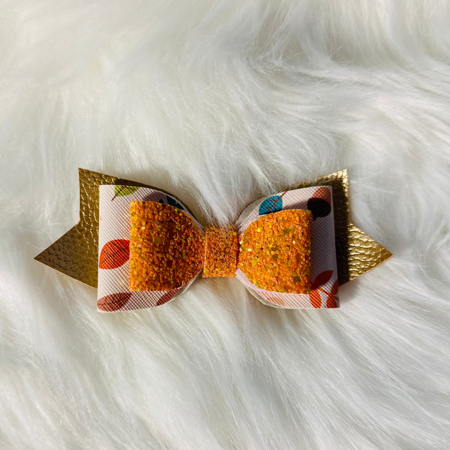 Fall Theme Pattern Handmade Faux Leather Hairbow