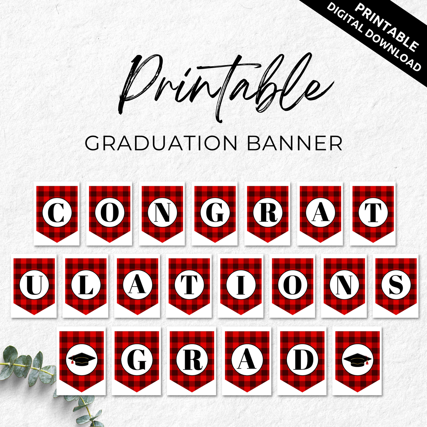 Congratulations Grad Printable Banner - Buffalo Plaid Style Prints