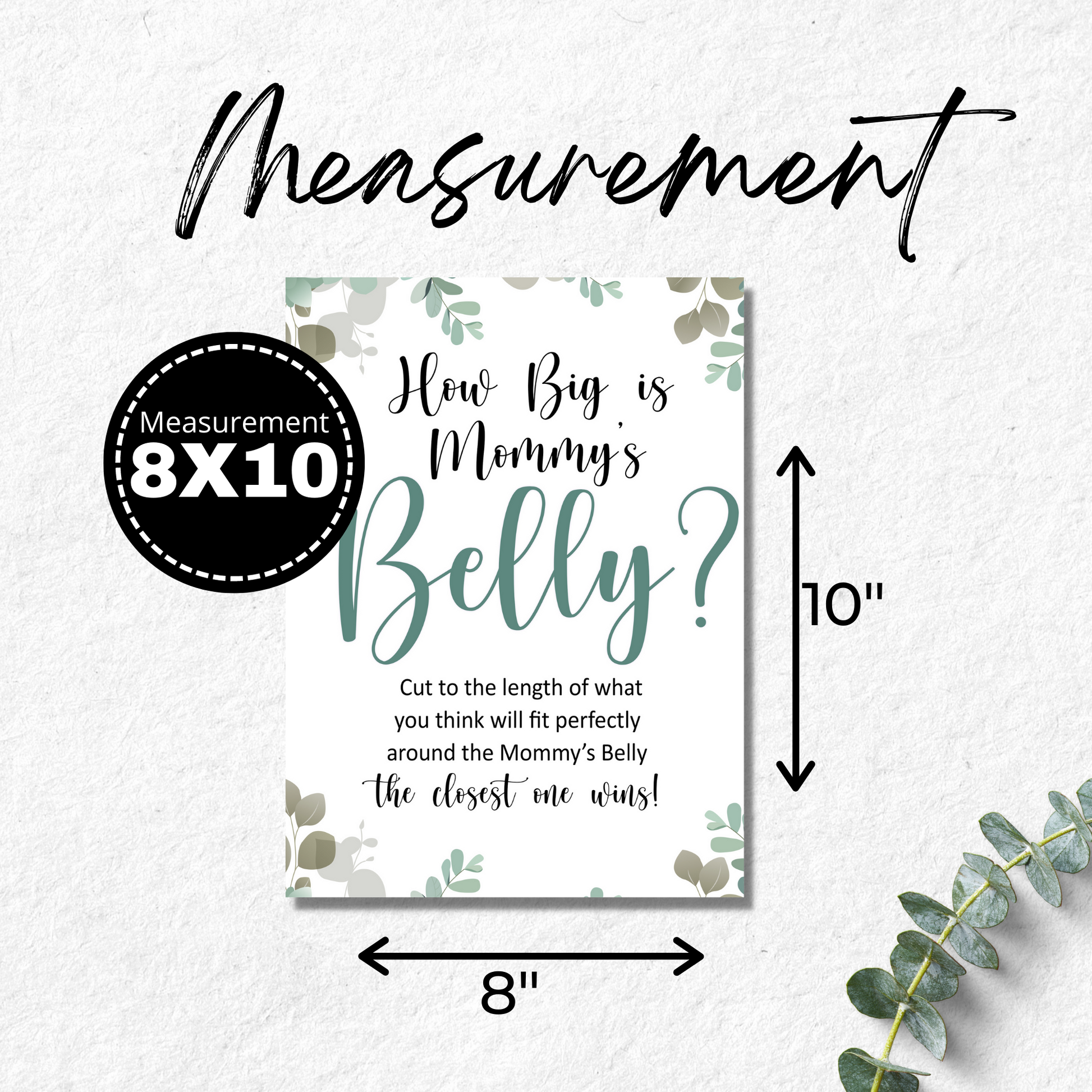 How Big is Mommy's Belly Baby Shower Game Sign and Cards - Greenery