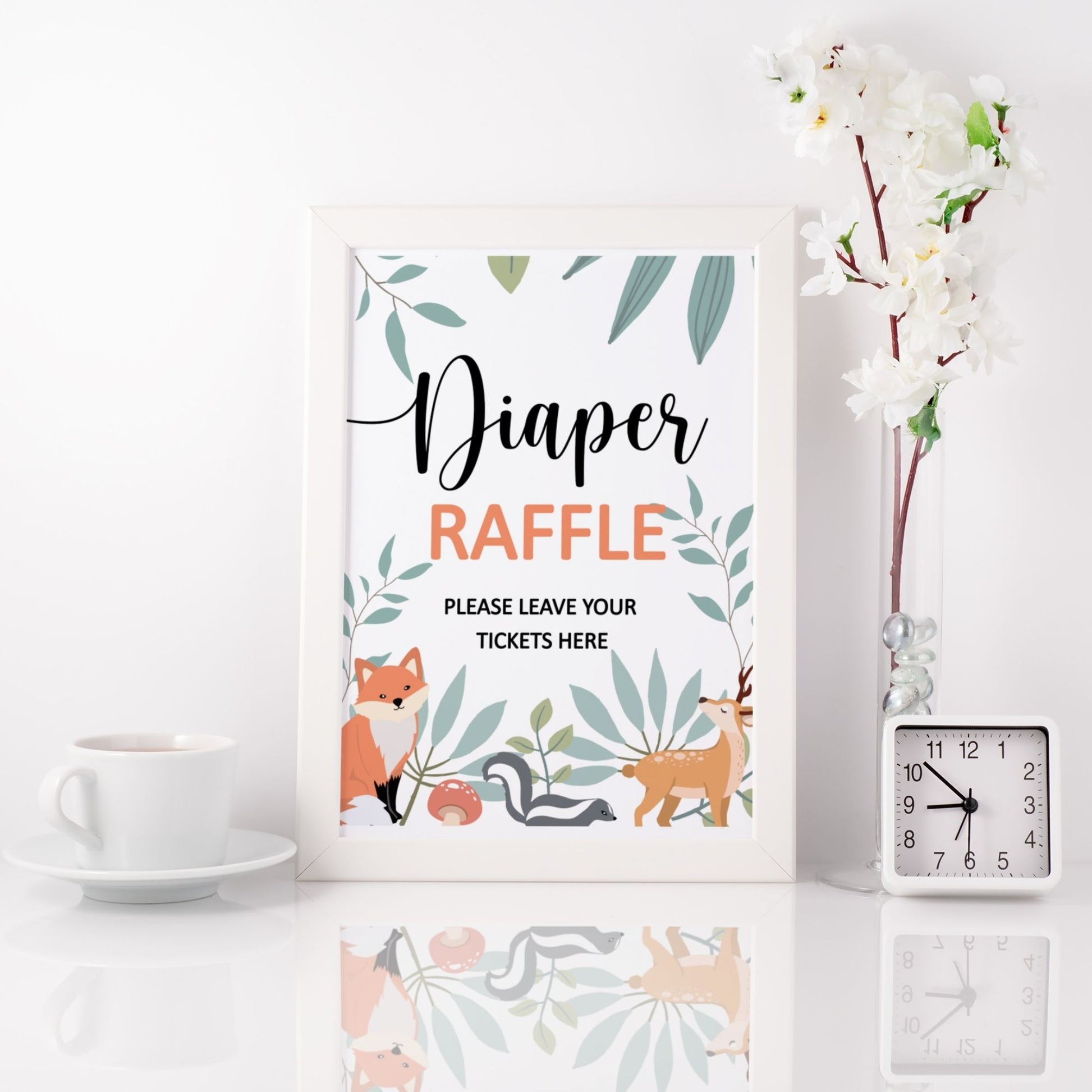 Diaper Raffle Sign Printable - Woodland Animals - Droo & Aya