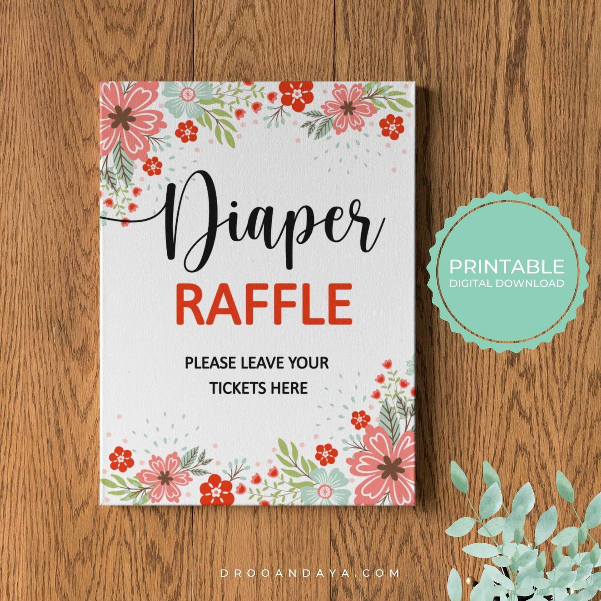 Diaper Raffle Sign Printable - Floral - Droo & Aya