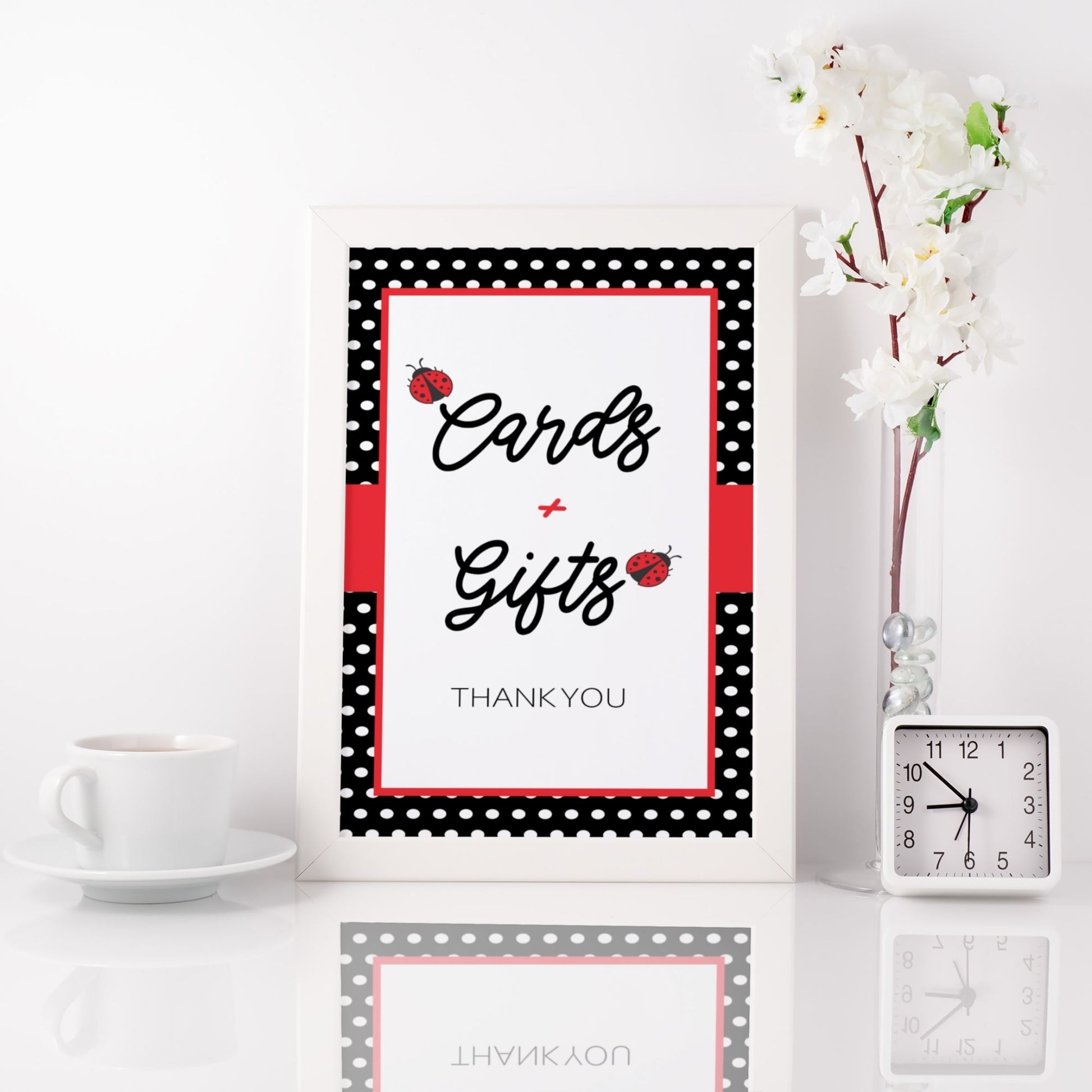Cards and Gifts Sign Printable - Ladybug - Droo & Aya