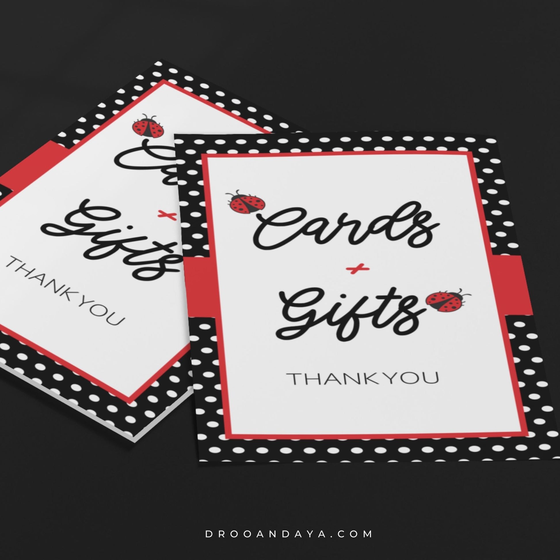 Cards and Gifts Sign Printable - Ladybug - Droo & Aya