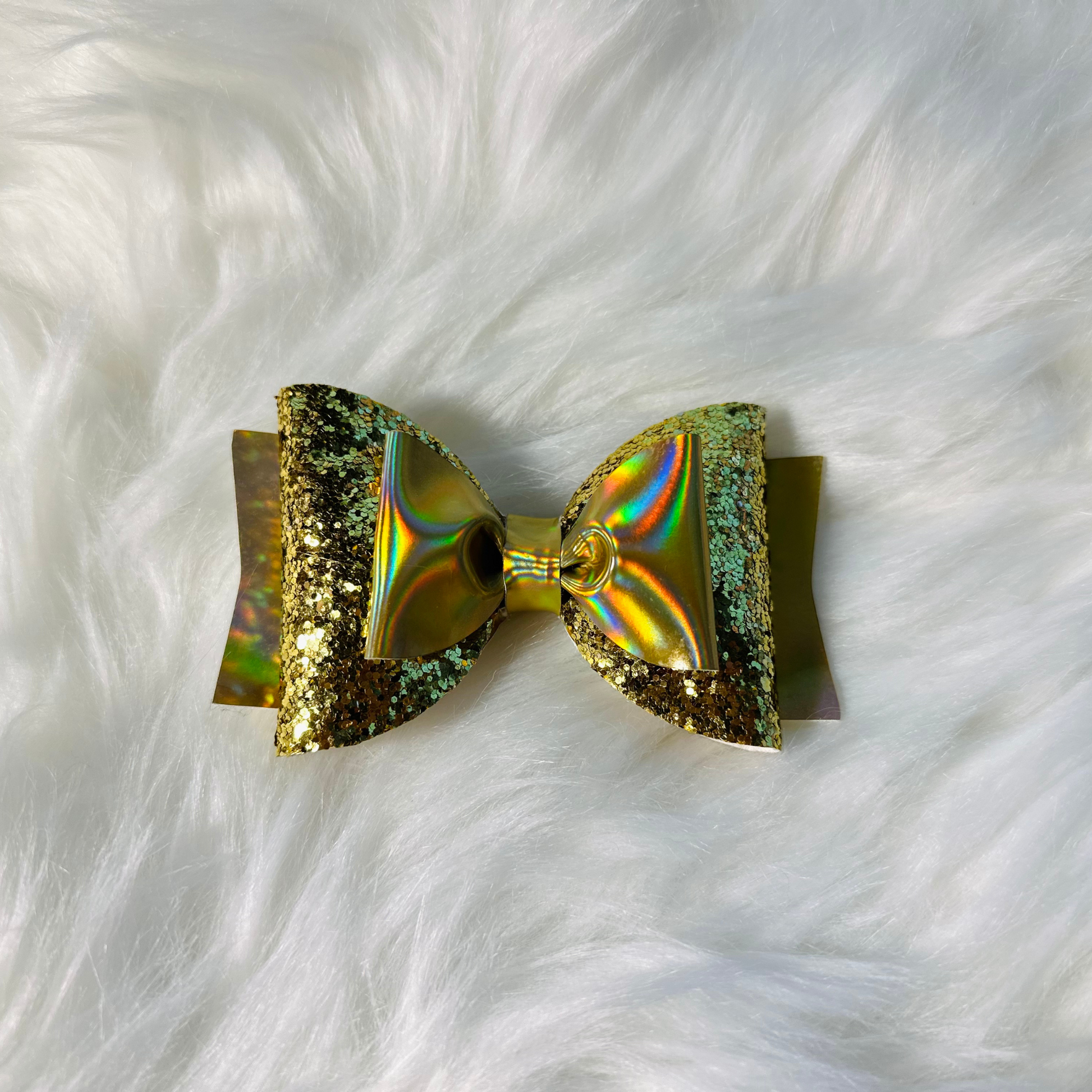 Gold Glitter Layered Faux Leather Hairbow