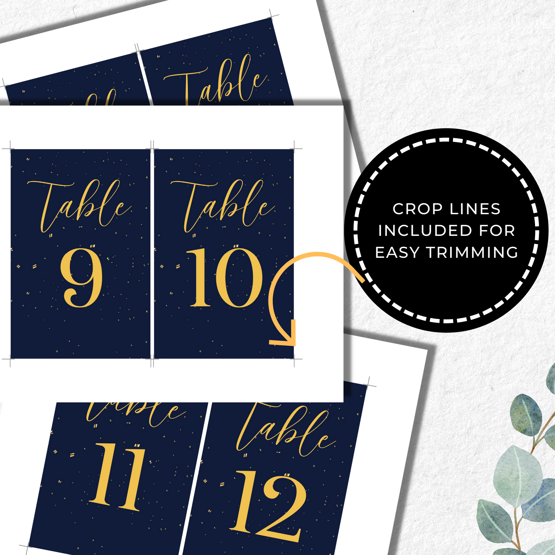 Navy Blue and Gold Wedding Table Numbers Printable - Table 1-25