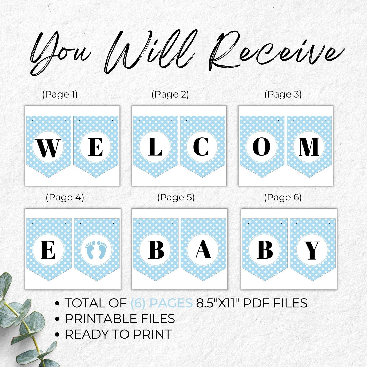 Blue Polka Dots Printable Welcome Baby Banner