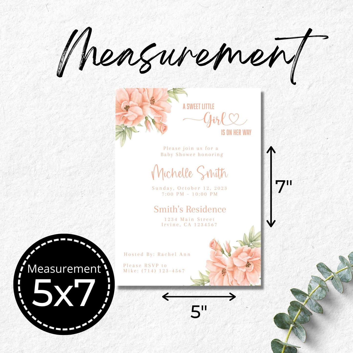 Peach Floral Baby Shower Invitation Template