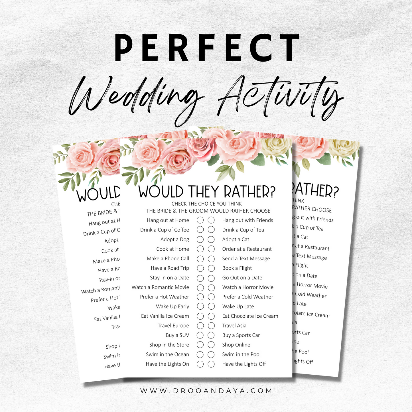 Wedding Games for Reception Would They Rather Printable - Floral
