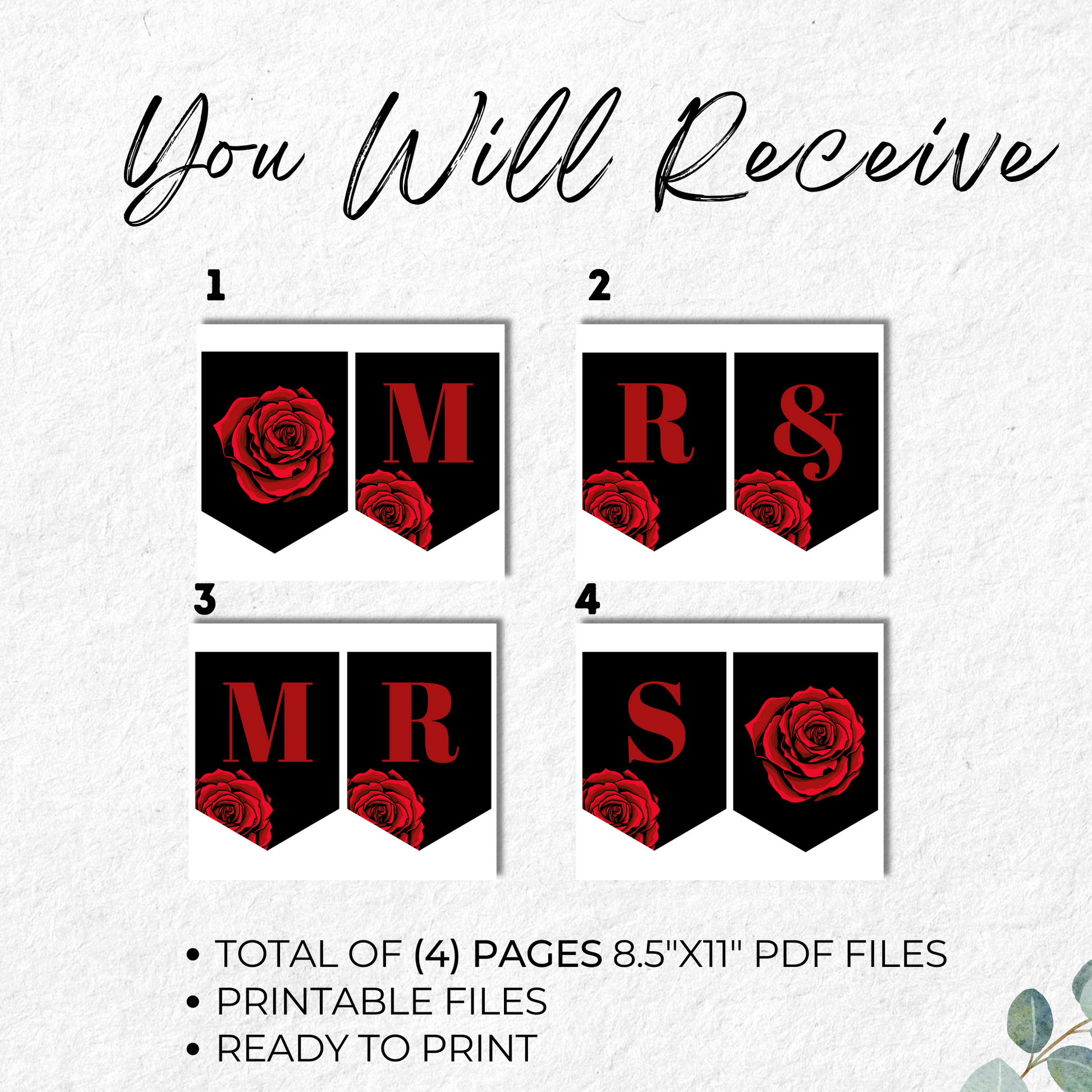Mr and Mrs Wedding Banner Printable - Black and Red
