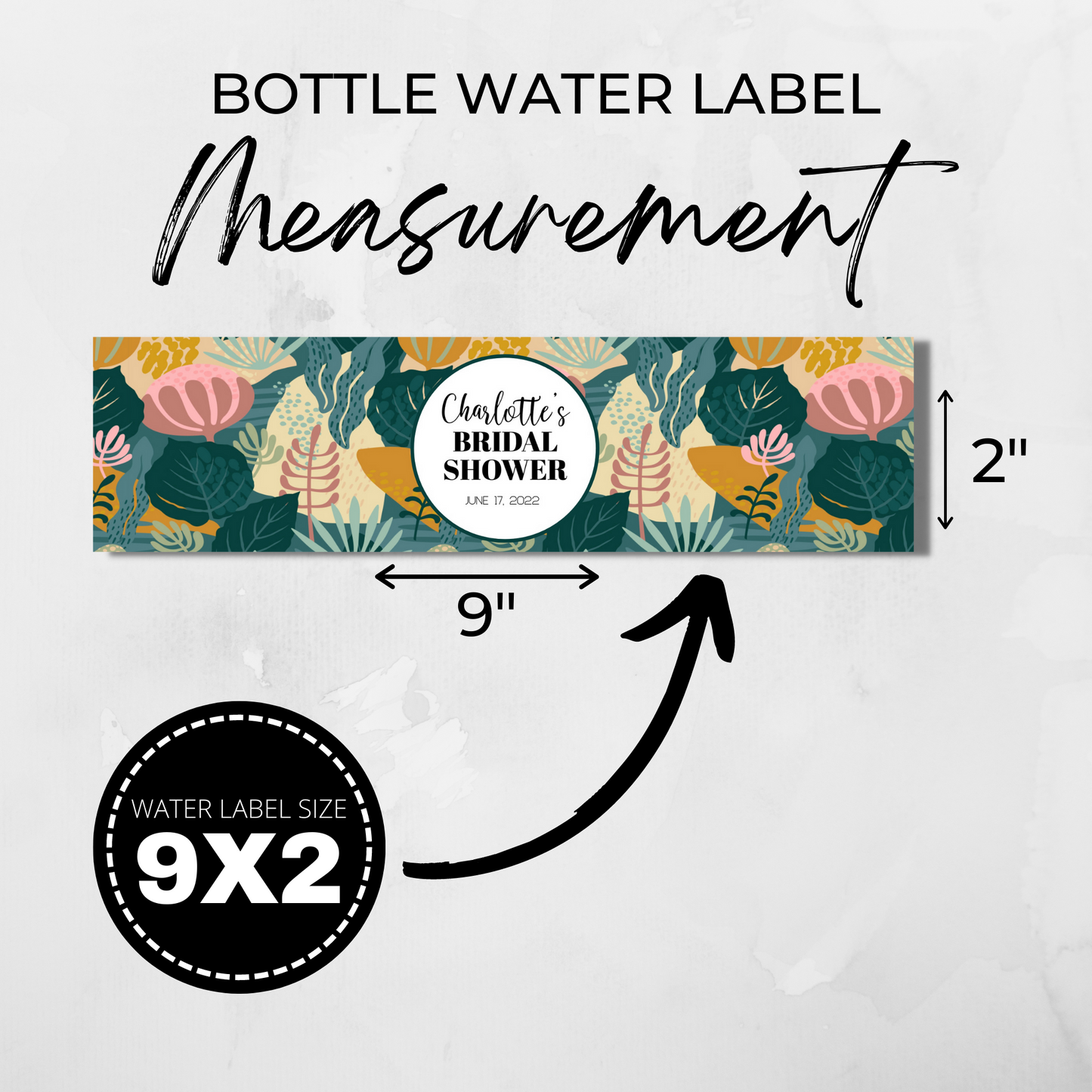 Water Bottle Template for a Bridal Shower - Greenery