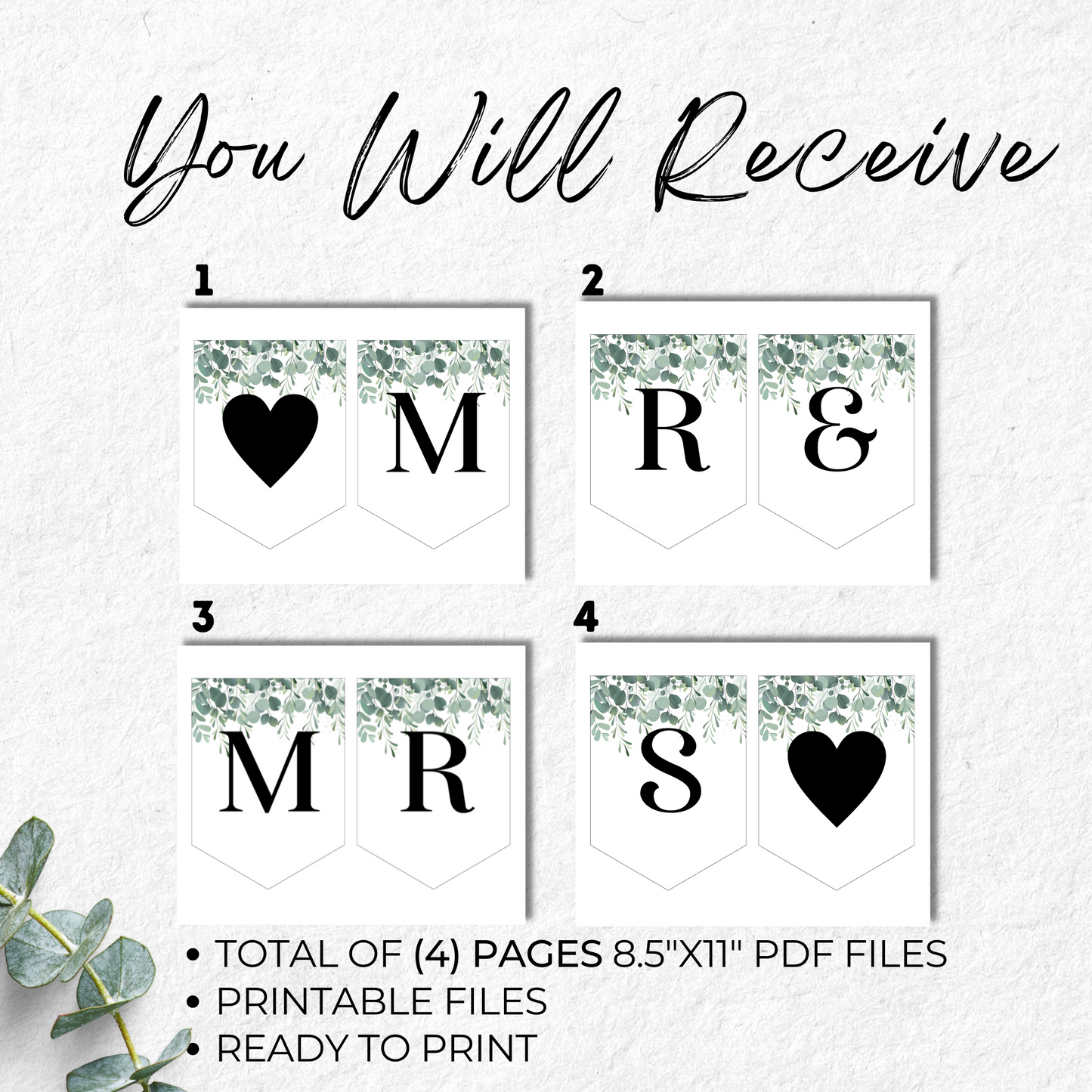 Mr and Mrs Wedding Burlap Eucalyptus - PDF Printable 