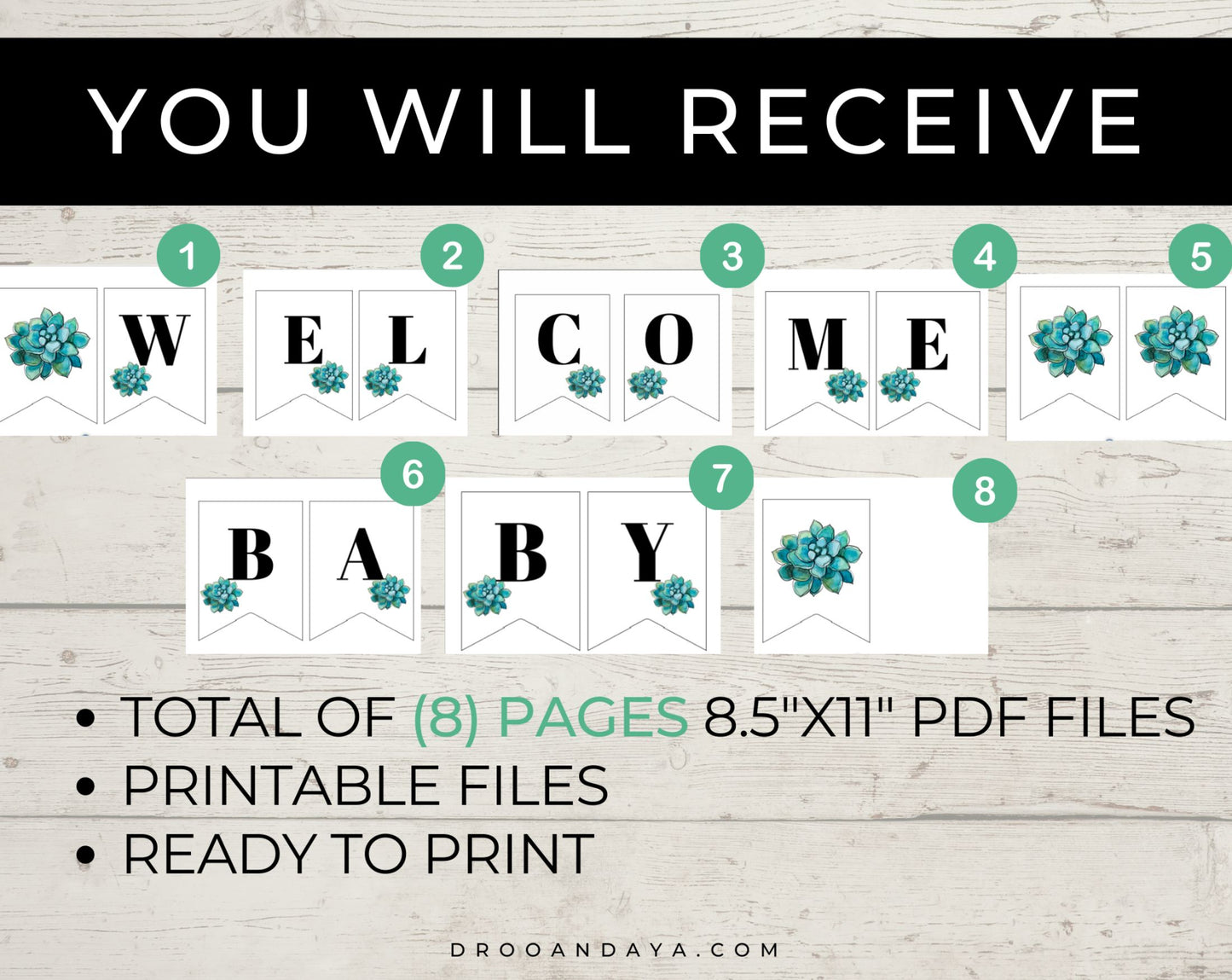 Succulent Welcome Baby Printable Baby Shower Banner