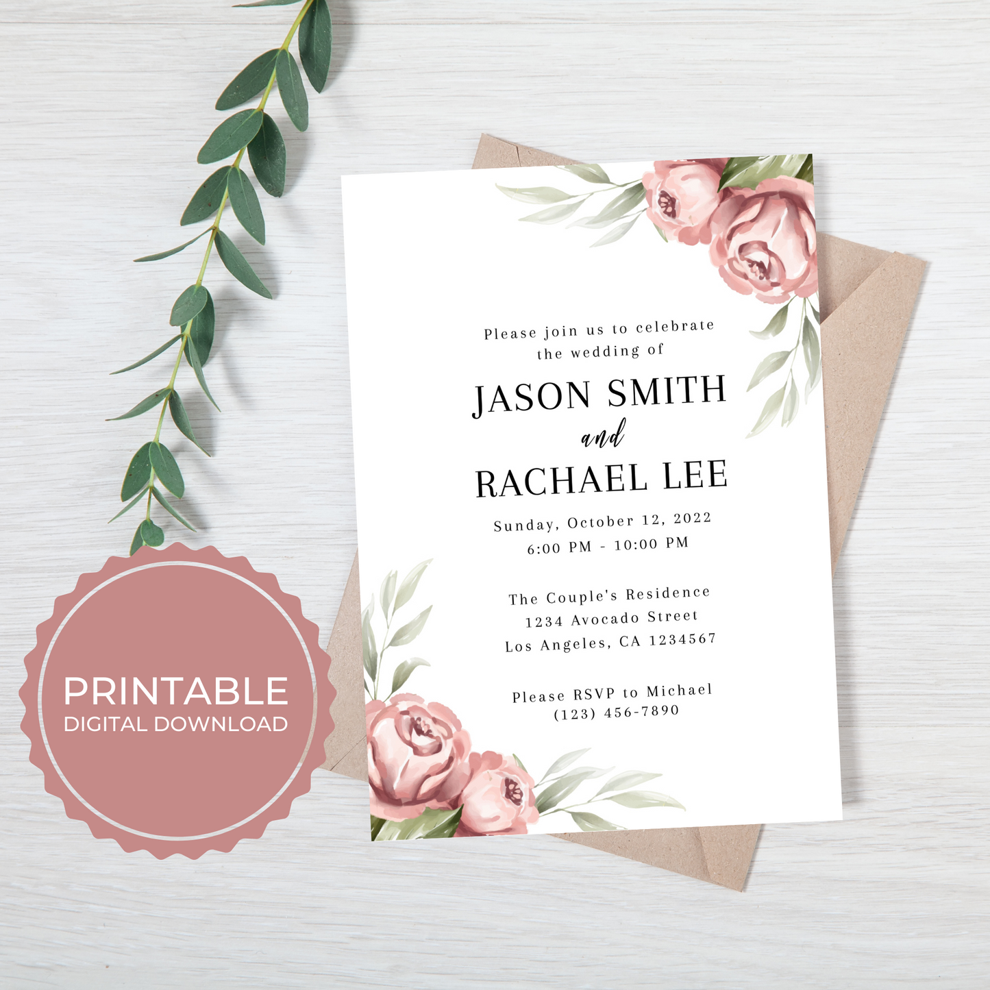 Floral Wedding Editable Invitation Template