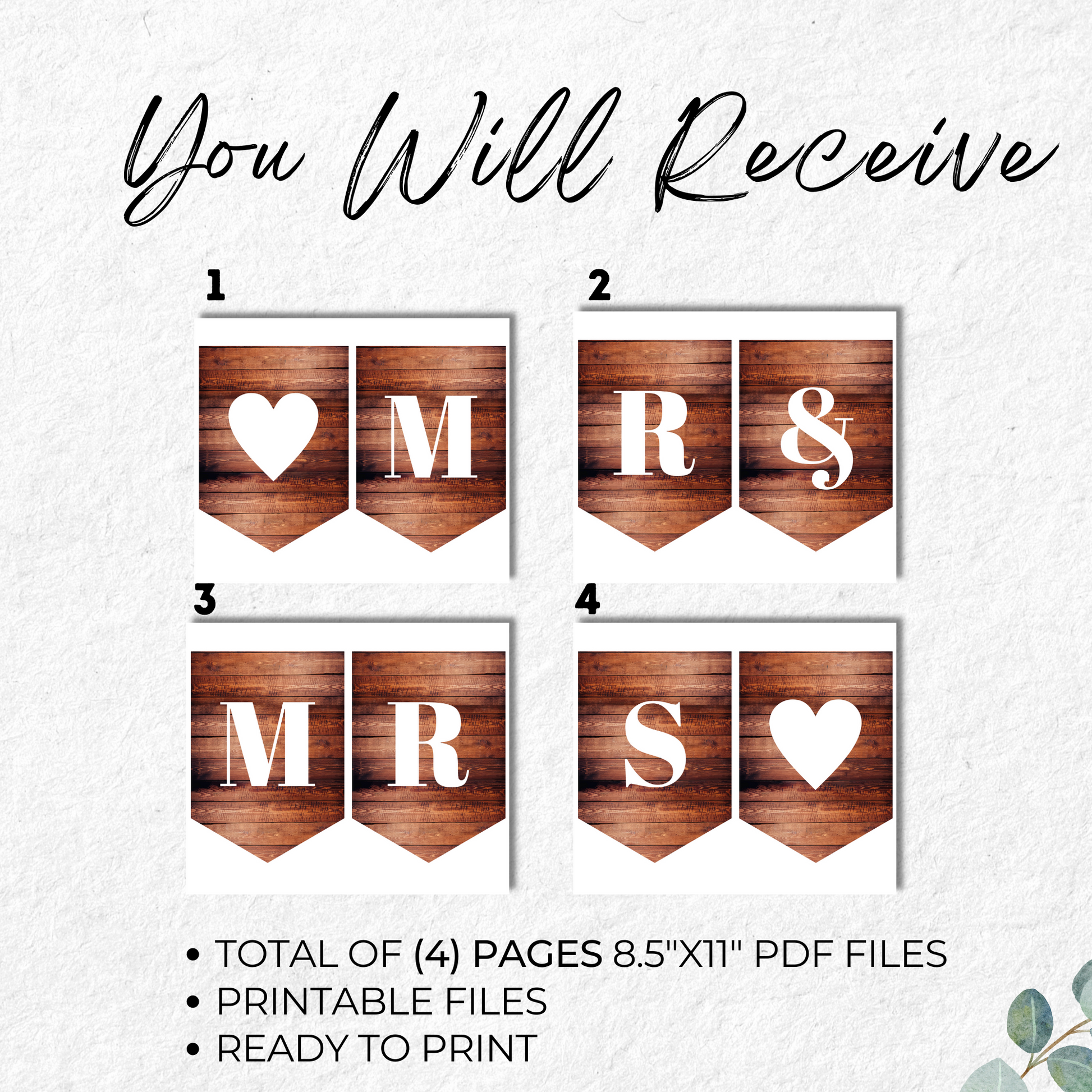 Mr and Mrs Wedding Banner Printable - Rustic