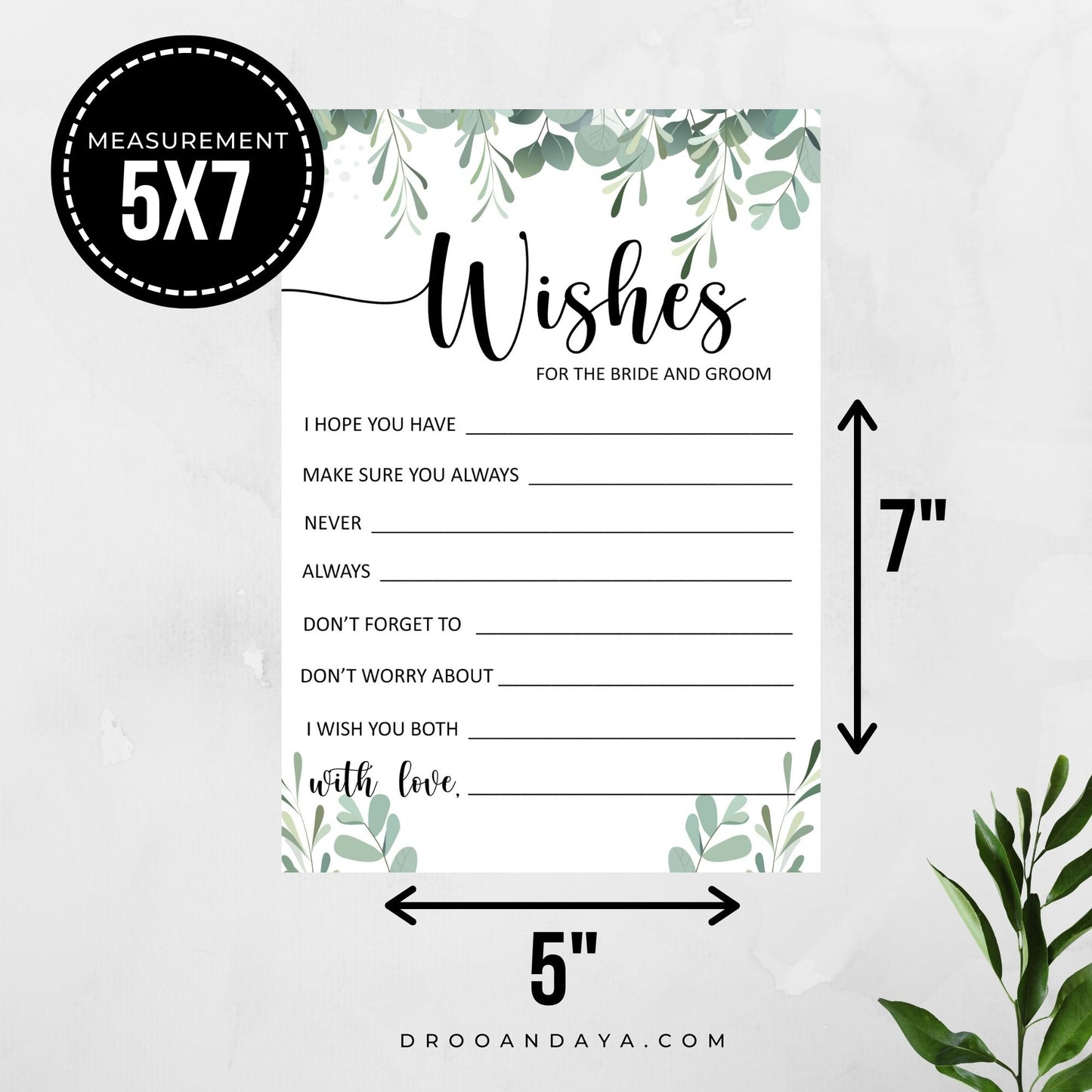 Advice and Wishes for the Bride and Groom Printable - Greenery - Droo & Aya