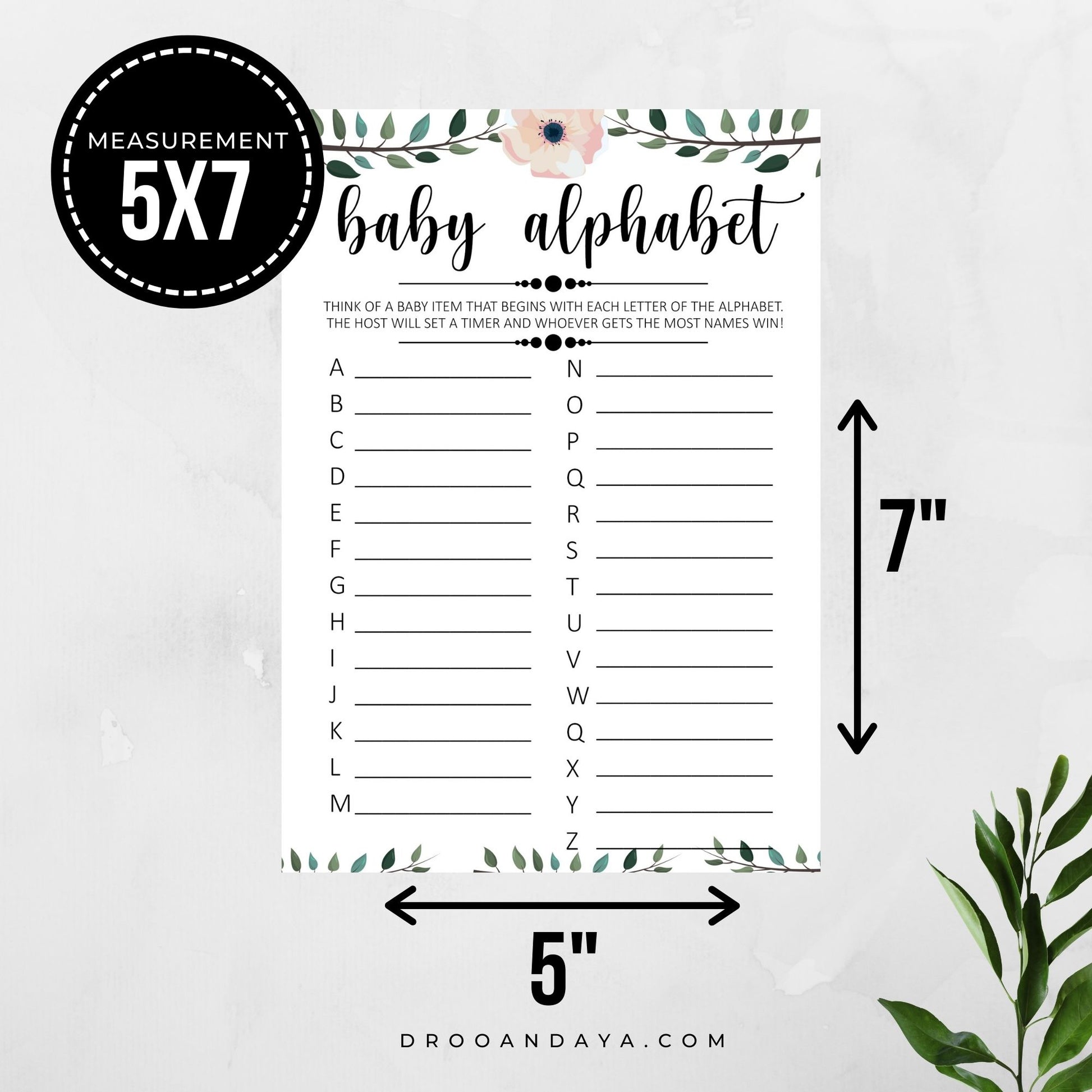 Baby ABC Game Baby Shower Printable - Floral - Droo & Aya