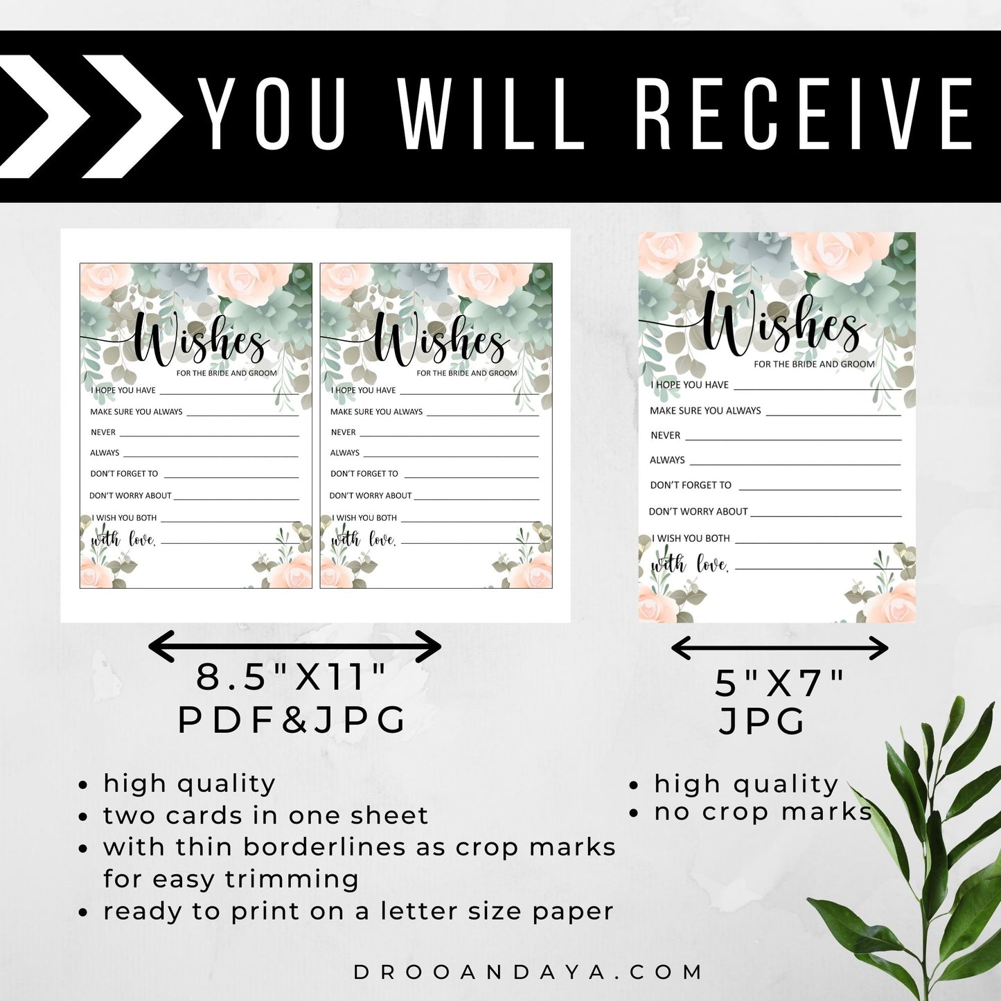 Wedding Advice Cards for the Bride and Groom Floral Theme - Droo & Aya