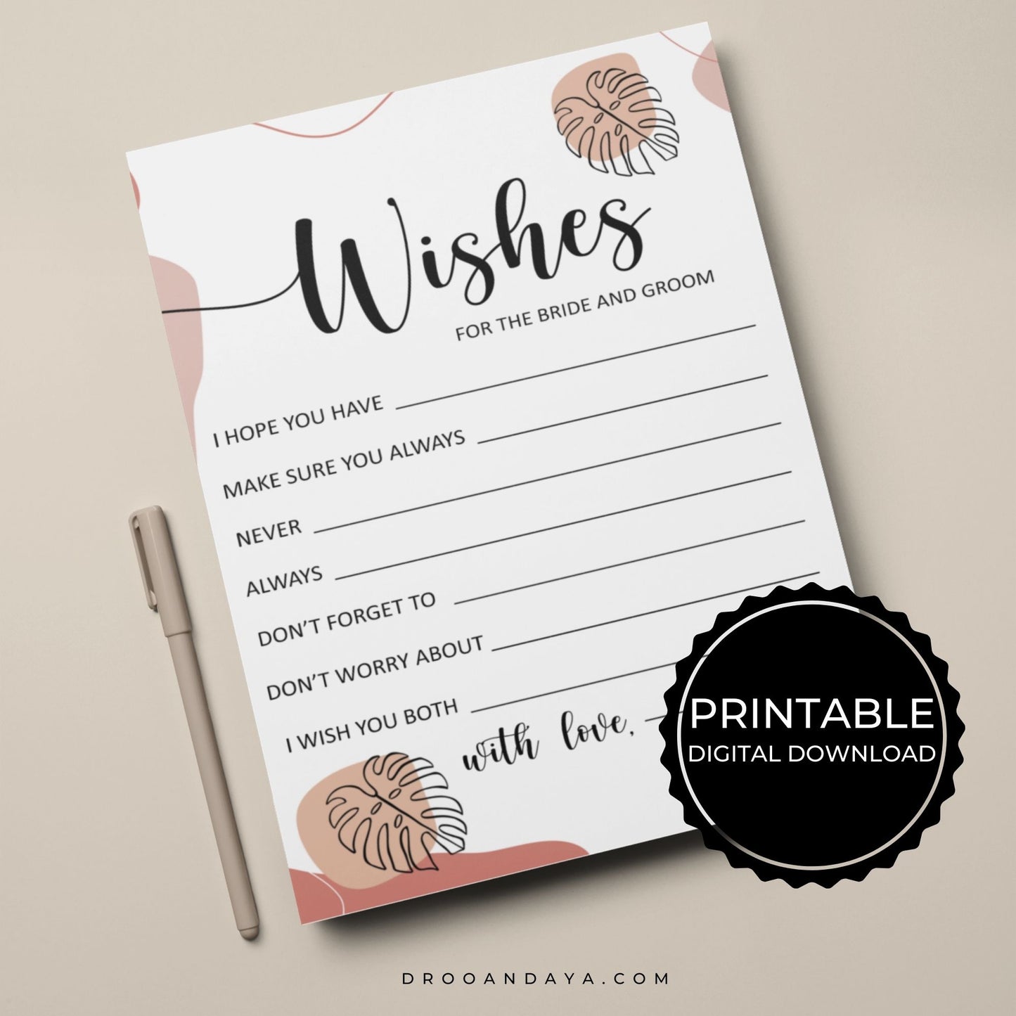 Wishes for the Bride and Groom Printable - Aesthetic - Droo & Aya