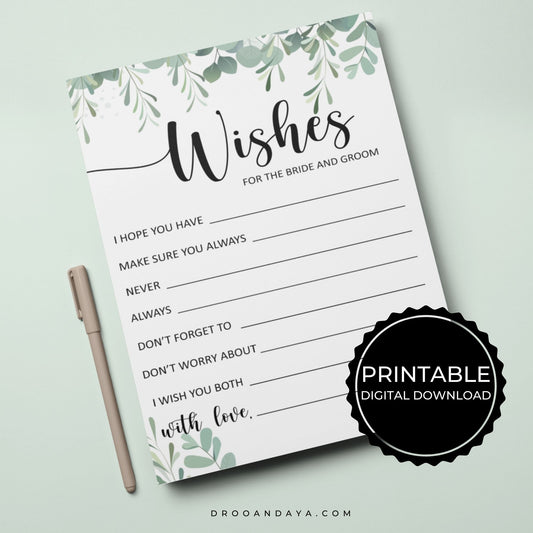 Advice and Wishes for the Bride and Groom Printable - Greenery - Droo & Aya