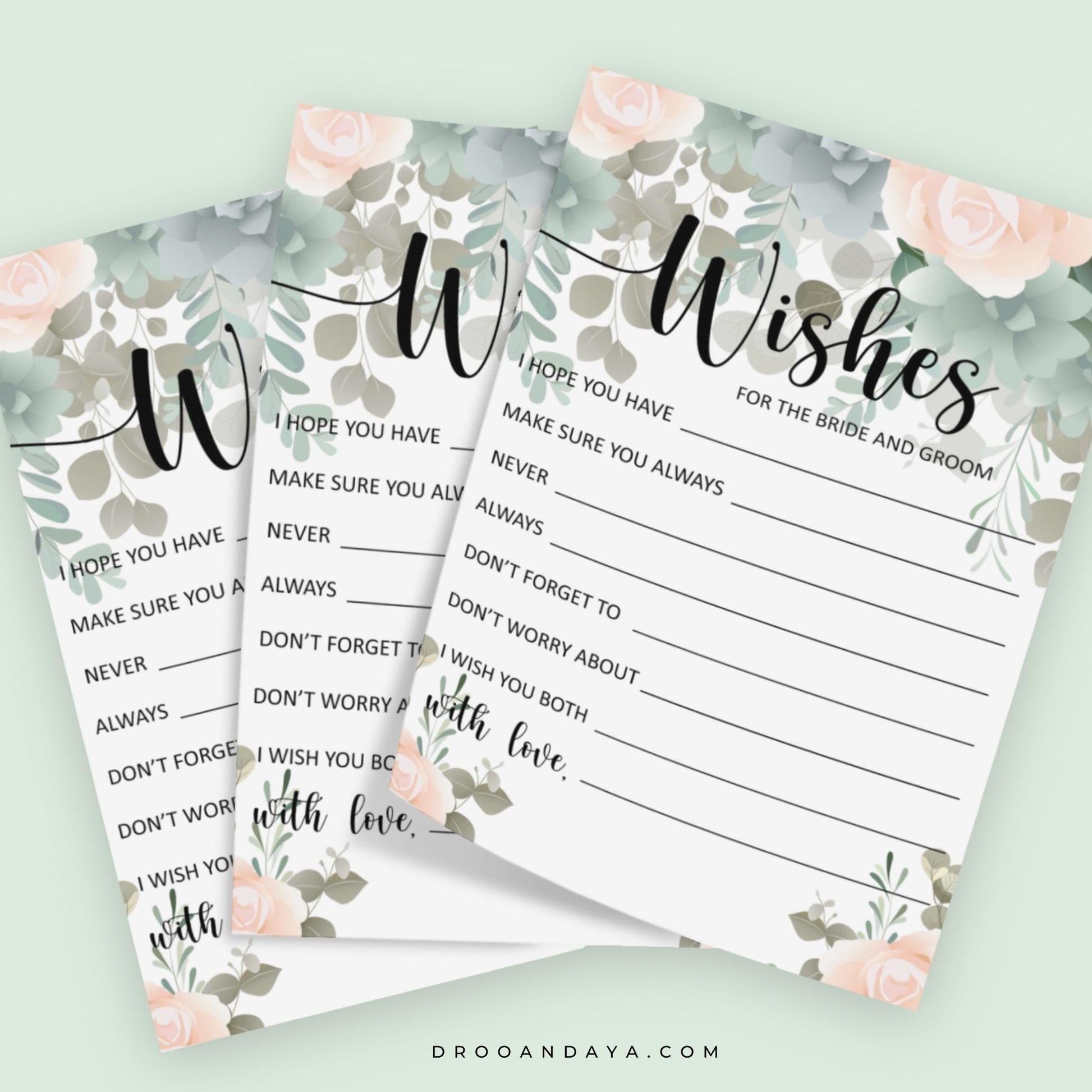 Wedding Advice Cards for the Bride and Groom Floral Theme - Droo & Aya
