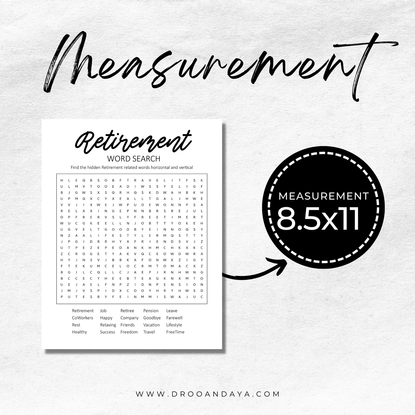 Retirement Word Search, Retirement Game, Game for Coworker - Droo & Aya
