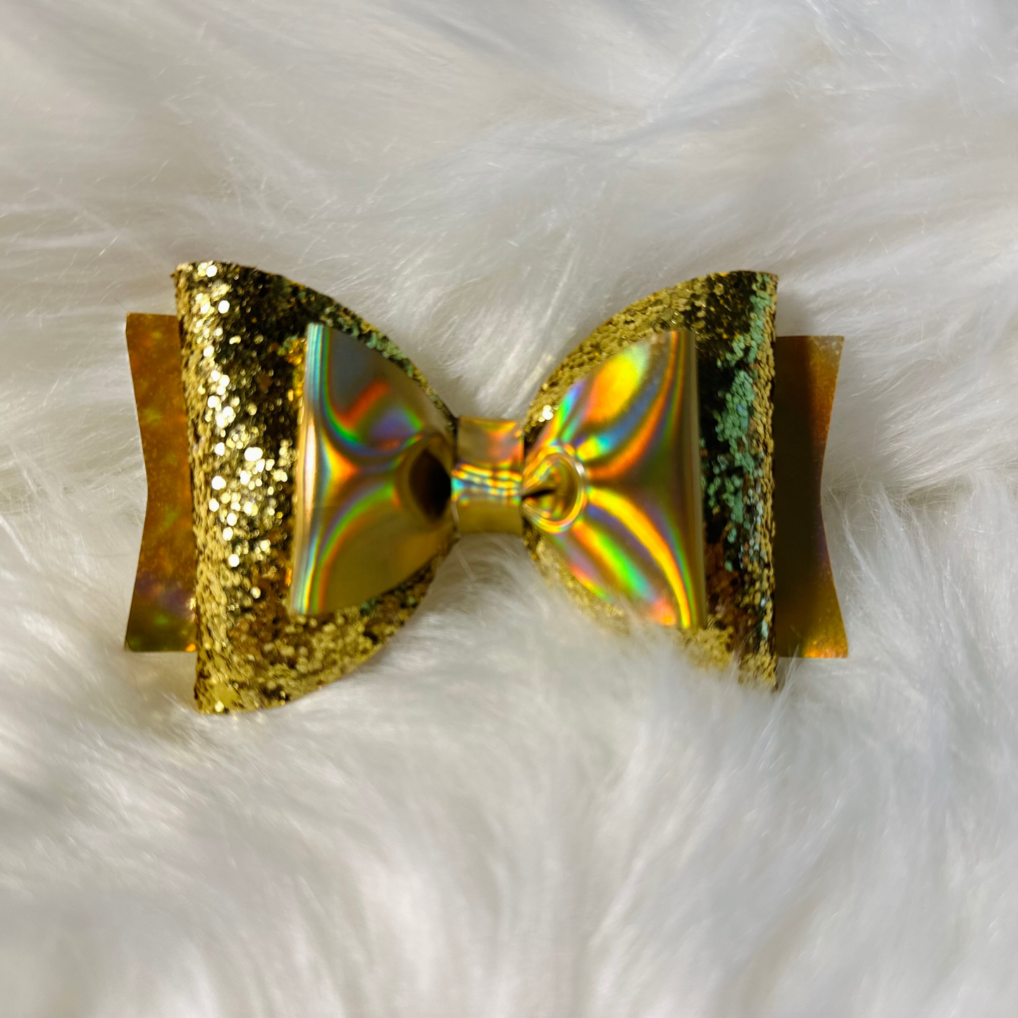 Gold Glitter Layered Faux Leather Hairbow