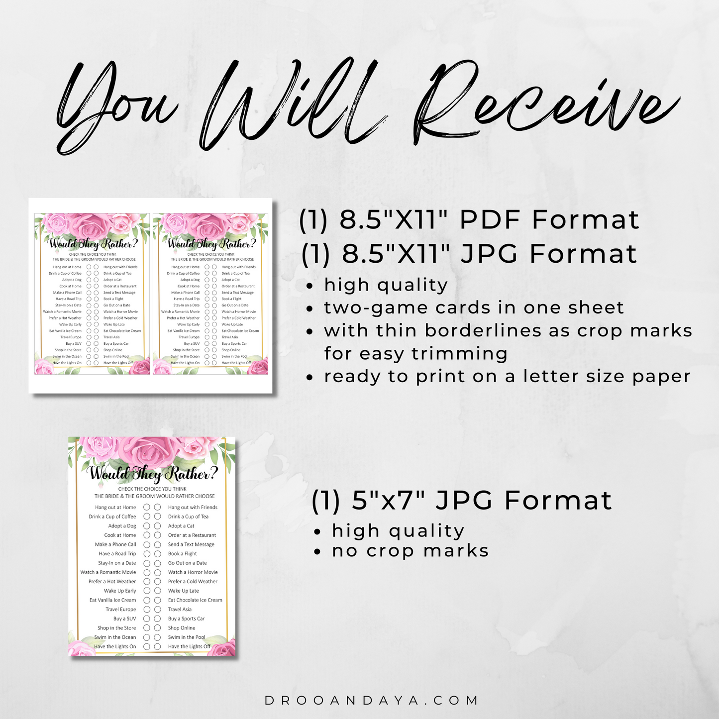 Would They Rather Wedding Game Printable - Floral - Droo & Aya
