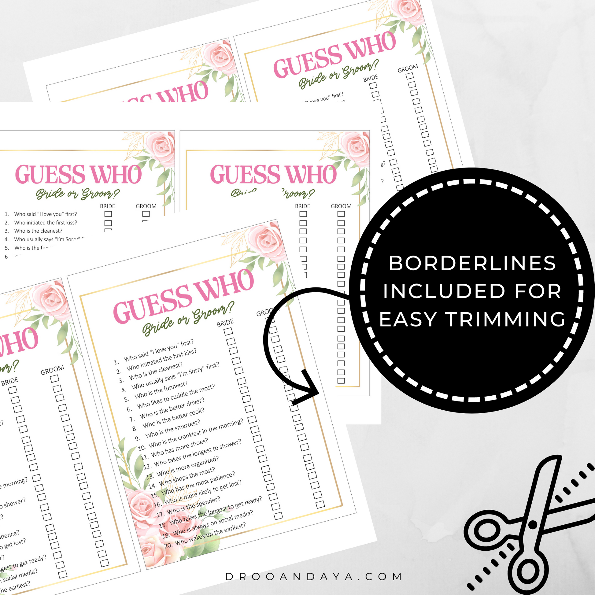 Floral Theme Guess Who Bride or Groom Wedding Printable Game - Droo & Aya