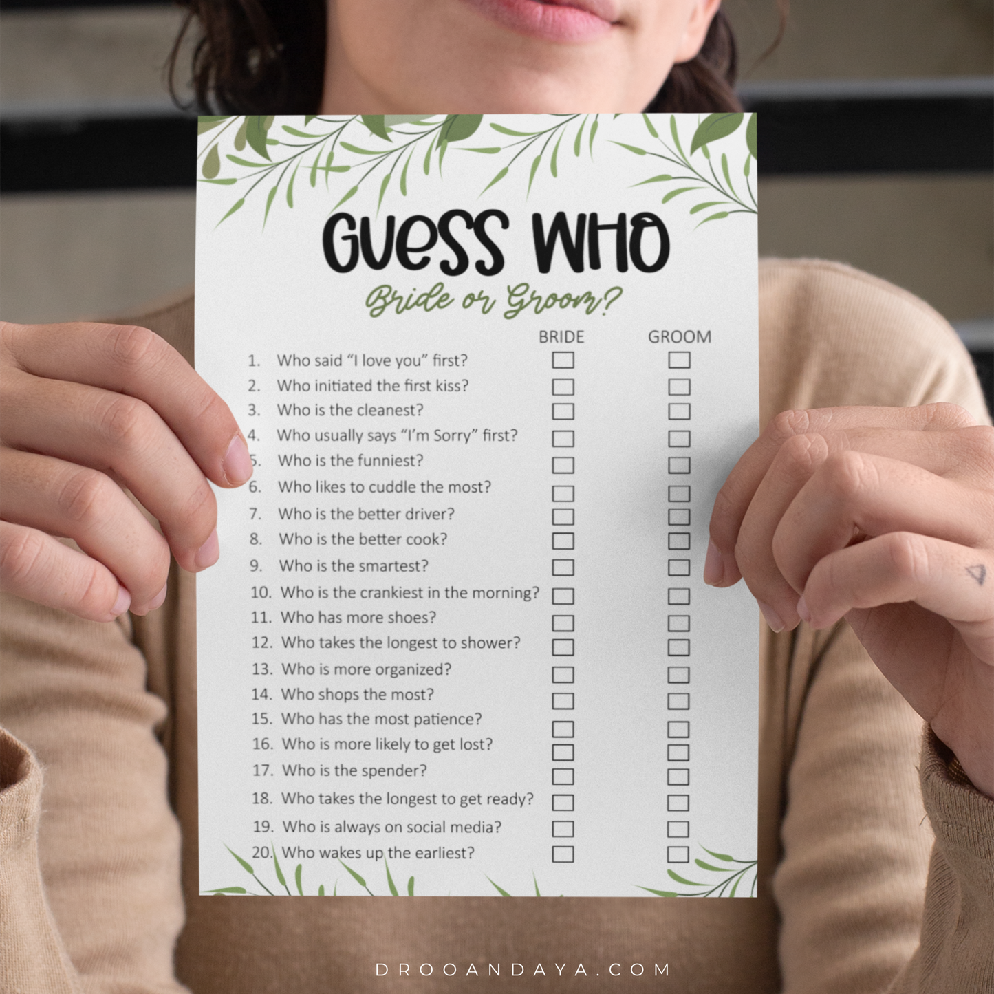 Guess Who Bride or Groom Wedding Printable Game - Droo & Aya