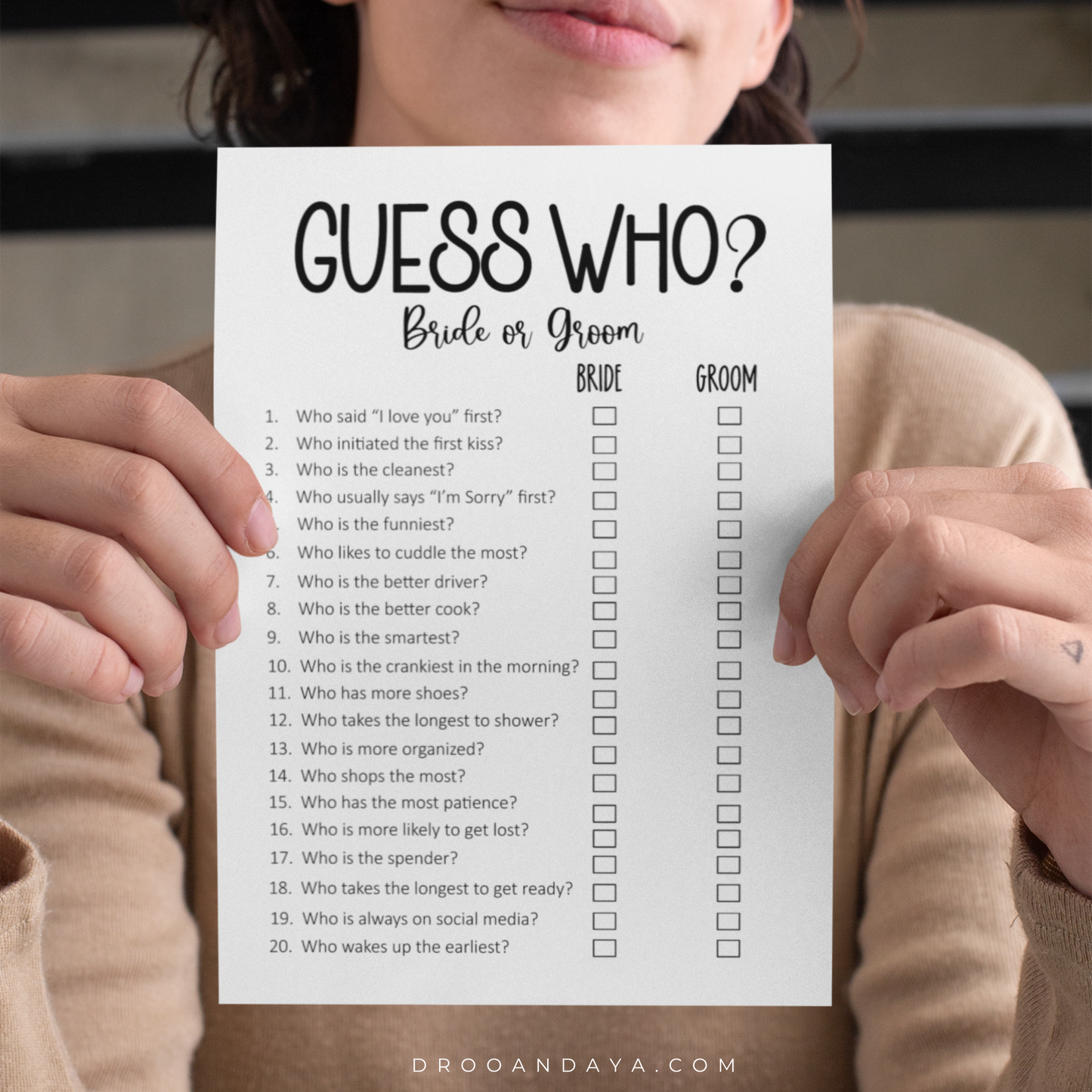 Printable Guess Who Bride or Groom Wedding Game - Droo & Aya