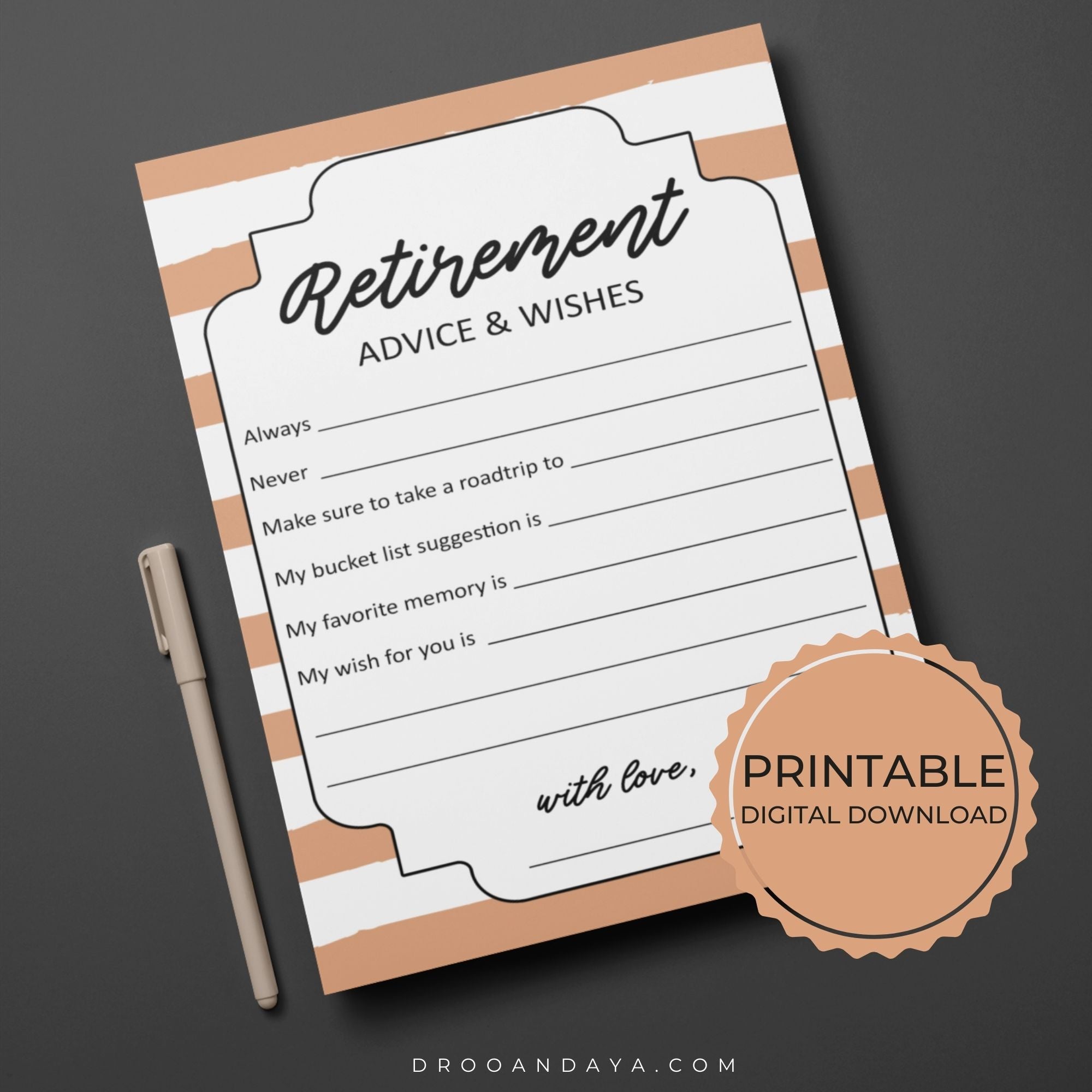 Retirement Advice and Wishes Cards Printable – Droo & Aya