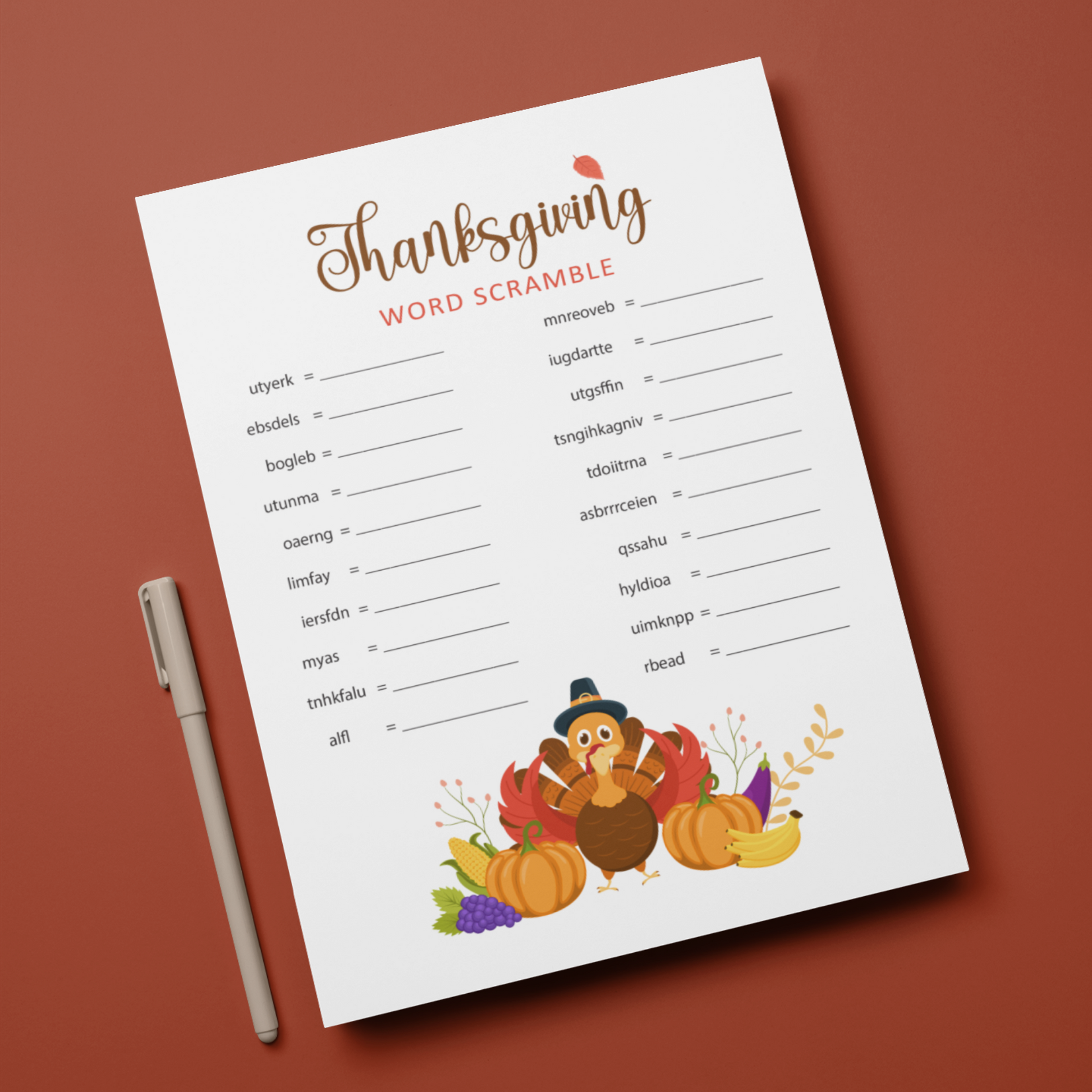 Thanksgiving Game Word Scramble Printable
