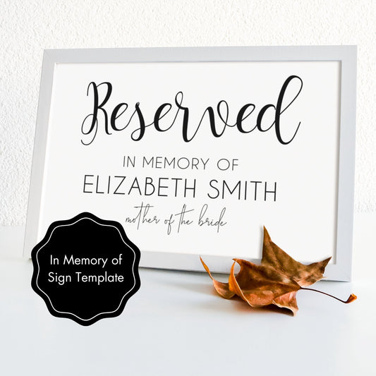 Reserved Wedding Sign Template