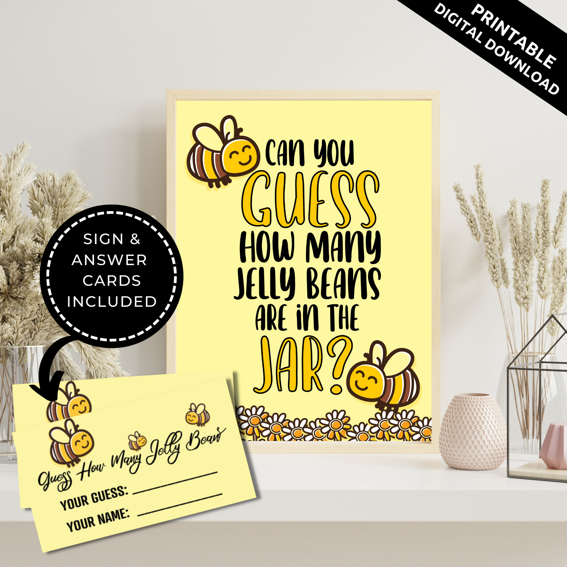 How Many Jelly Beans in a Jar Printable Game for Baby Shower - Bee Party Theme