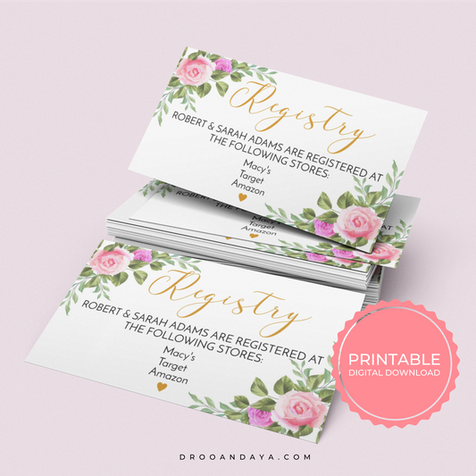 Gift Registry Cards Template for a Bridal Shower - Floral