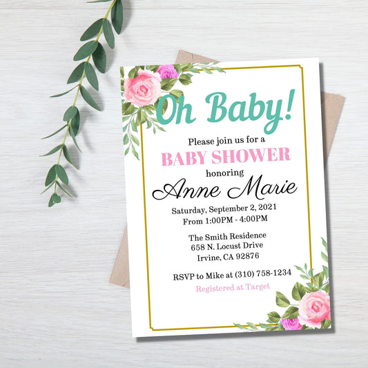 Baby Shower Invitation Template - Floral - Droo & Aya