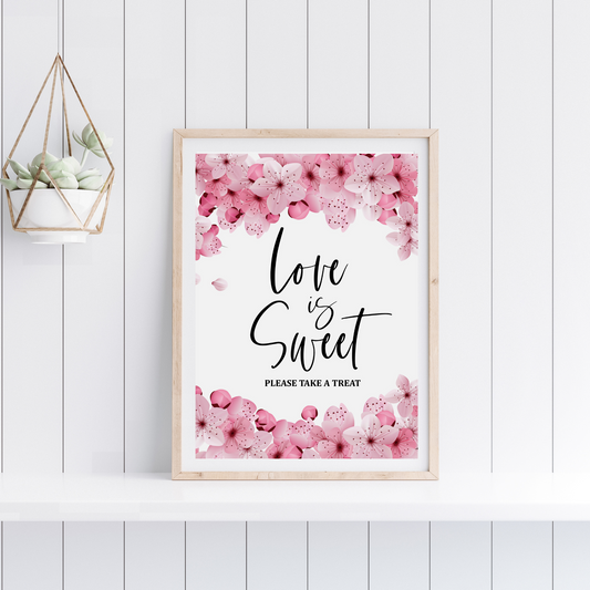Cherry Blossom Pink Love is Sweet Please Take a Treat Wedding Printable Sign