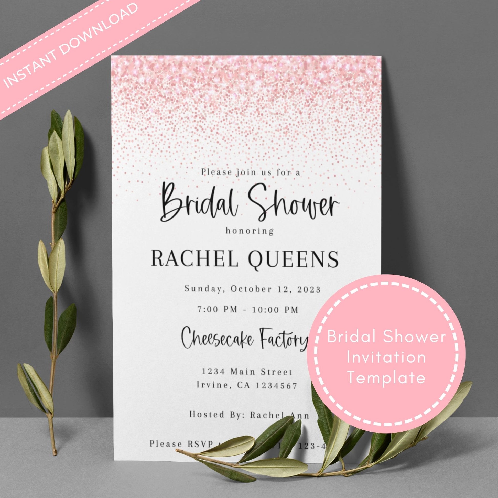Pink Glittered Bridal Shower Invitation Template