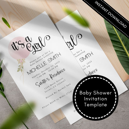 Pink Floral Baby Shower Invitation Template
