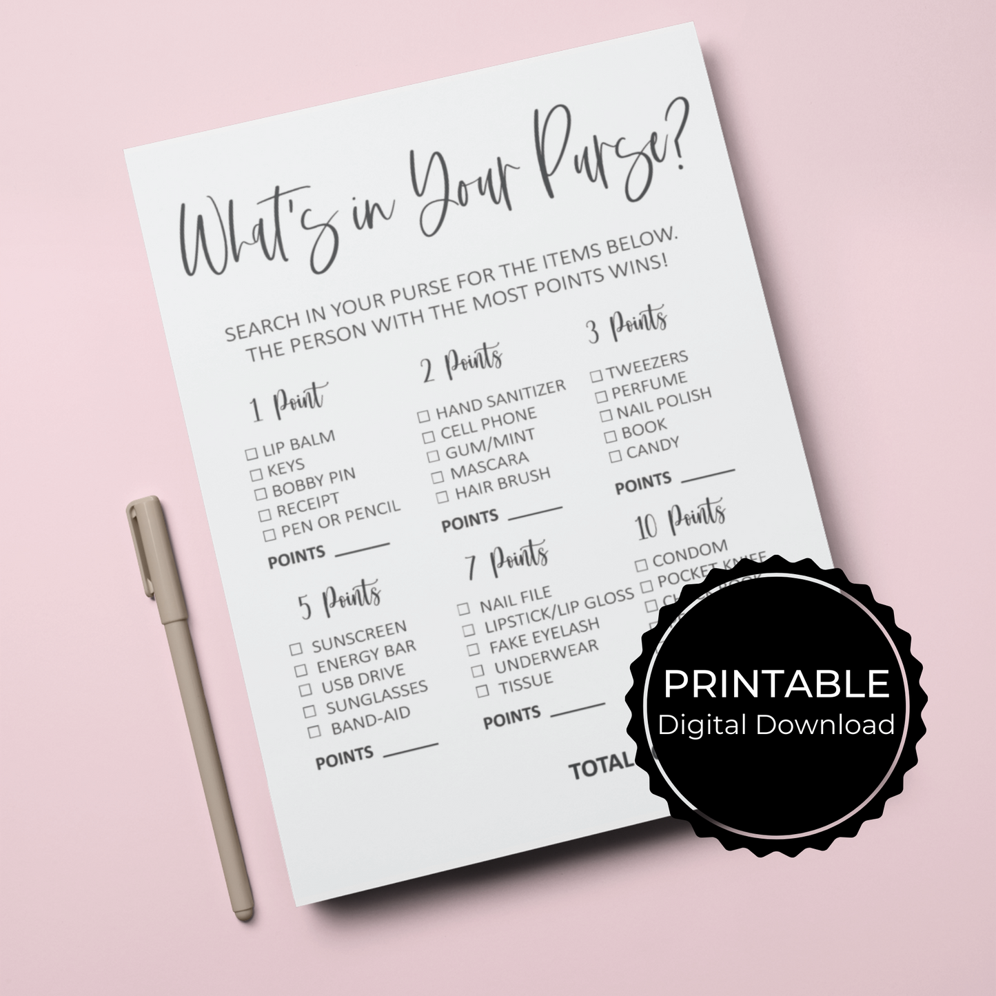 What's In Your Purse Printable Bridal Shower Game - Droo & Aya