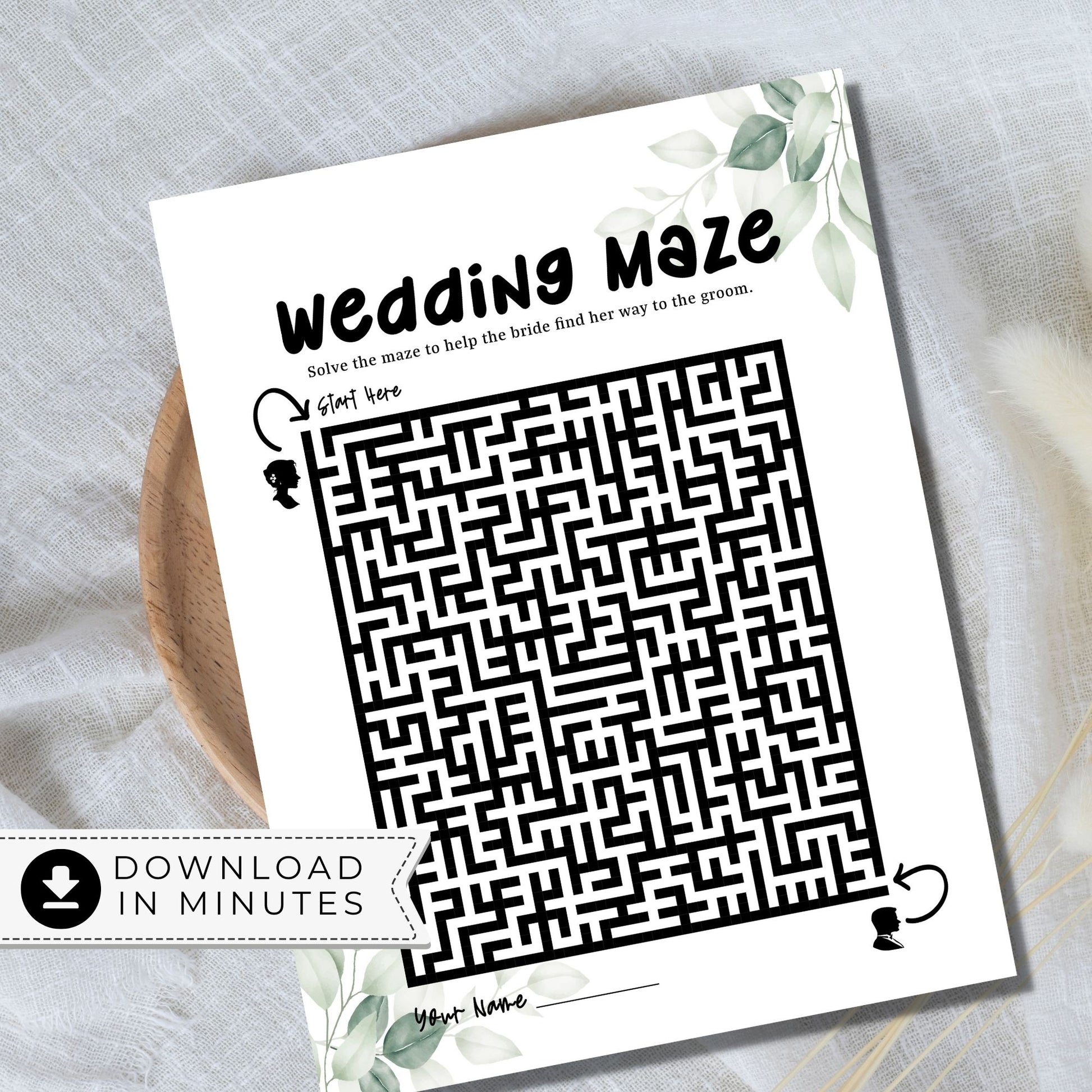 Greenery Wedding Maze Puzzle Printable