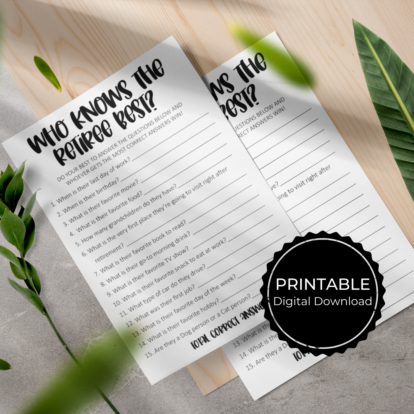 Who Knows the Retiree Best Retirement Party Game Printable - Droo & Aya